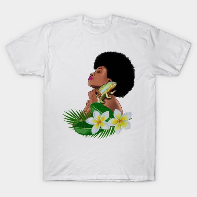 Afro Woman With Chameleon T-Shirt by dukito